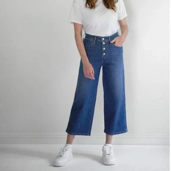 LEVI'S MILE HIGH CROPPED WIDE LEG EXPOSED BUTTON FLY JEANS WOMENS 30" WAIST - Picture 1 of 6